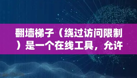 翻墙梯子（绕过访问限制）是一个在线工具，允许用户绕过网站、平台或服务器的访问限制。以下是一些常见的在线工具和方法